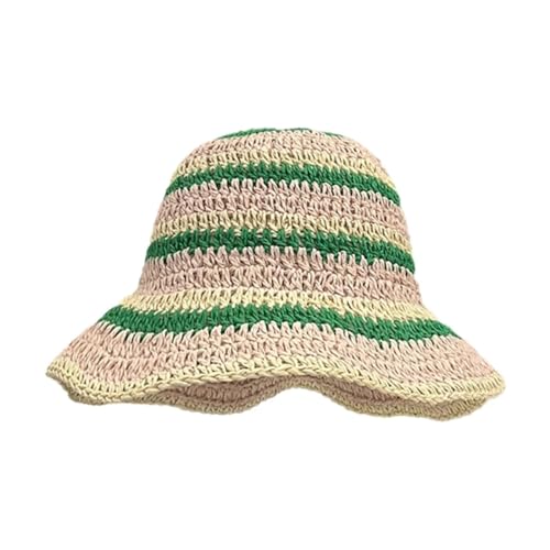 Girl Woman Weaving Hat Rainbow Color Seaside Sunshades Hat for Summer for Travel Beach Vacation(Green)