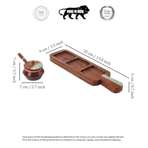 Image of AAKRITI ART CREATIONS Rustic Charm Wooden Pickle Organizer | Handcrafted Abstract Art Storage Handi | Kitchen Decoration Items Stylish Tray & Handi | Kitchen Handi with Wooden Tray