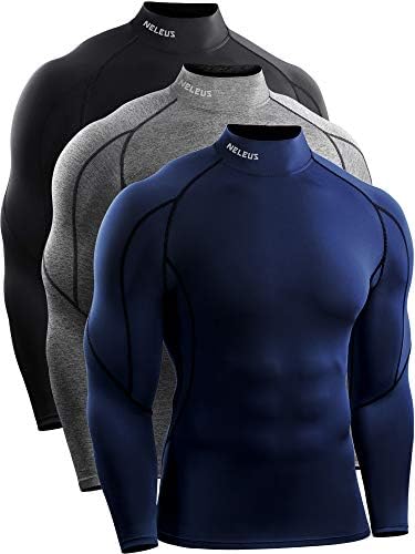 NELEUS Men's Compression Shirts Dry Fit Long Sleeve Mock Neck Shirts