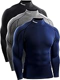 NELEUS Men's Compression Shirts Dry Fit Long Sleeve Mock Neck Shirts,3 Pack,5059,Black/Grey/Navy Blue,US L,EU XL