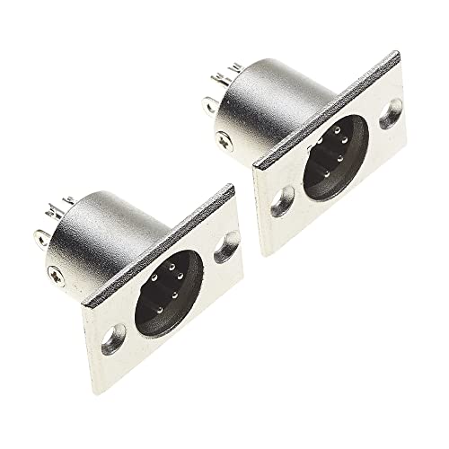 Keple XLR-Stecker 5-poliges Gehäuse - 5-poliger Einbaustecker mit rechteckigem, vernickeltem Befestigungsrahmen, Mikrofon-Lautsprecherbuchse - 2 Stück