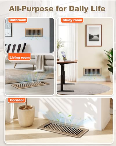 Image of 4 x 10 Floor Register, 8 Pack Brown Vent Covers for Home Floor, Heavy-Duty Steel Registers with Adjustable Airflow, Easy Installation, Rust-Resistant for Living Room, Bedroom and Bathroom