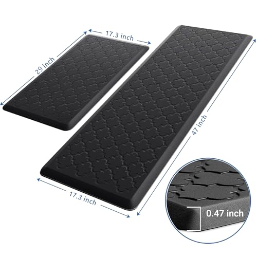 Küchenläufer 2 Stück Teppich Küche Waschbar rutschfest Küchenteppich Kitchen Mat Küchen Teppich Läufer Küche-Teppich mit Ölfest Wasserdicht Küchenmatte für Küche Läufer Flur(44x75+ 44x150CM,Schwarz)