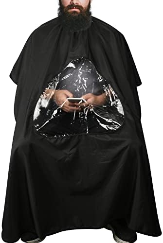CM Barber Cape with Clear Window Salon Cape Hair Cutting Cover Hair Drape Waterproof Haircut Apron with Buckle for Barber Shop Salon Stylists Home DIY Hairdressing