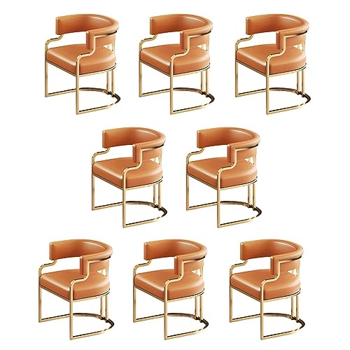 FYZLOIPU Juego De 8 Sillones Modernos De Respaldo Bajo con Asientos De Piel Sintética Y Patas De Latón, Ideales para Tiendas De Té con Leche, Cocinas Y Comedores, Color Naranja.,
