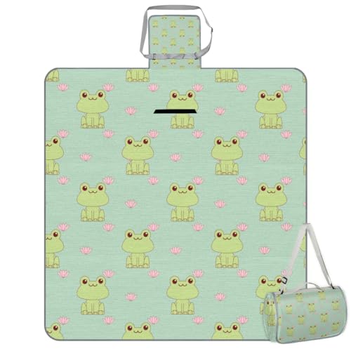 Shimoshe Picnic Blankets 57”x 59”, Lotus Frog Waterproof Sandproof Picnic Mat Lightweight Foldable Beach Blanket for Camping Park Grass Beach Outdoor Blanket
