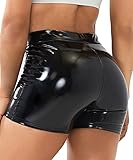 RIOJOY Leder Leggings Shorts Damen Lack Wetlook Glänzend Kurze Lederhose Leggins aus Kunstleder, Schwarz M