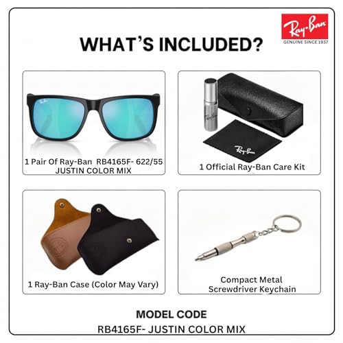 Image of Ray-Ban RB4165F JUSTIN COLOR MIX CLASSIC LOW BRIDGE FIT Square Shape Sunglasses for Men with Official Eyewear Kit