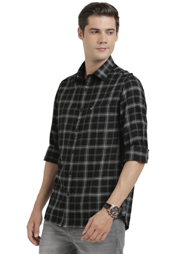 Image of Turtle Men Cotton Melange Slim Fit Black Casual Shirt