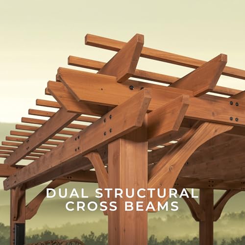 Backyard Discovery Beaumont 20' x 12' Traditional Cedar Wood Pergola Kit with Trellis Roof, All-Season Durability, High-Wind Rating, PowerPort, Shade for Outdoor Patio, Deck, Garden, and Entertaining - image 7