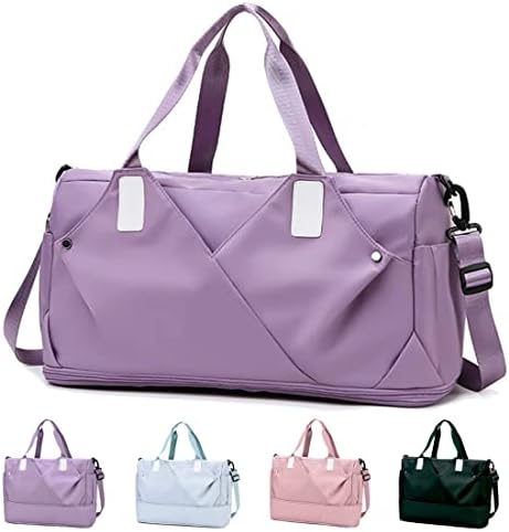 Expandable Travel Duffel Bag Carry on Bag for Women & Men, Sports Gym Bag Lightweight Waterproof Weekender Overnight Bag Tote Fitness Bag Yoga Bag with Wet Pocket (Purple)