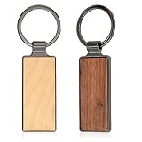 Wood Keychain Blanks - Laser Engraved Keyring Real Leather Keychain Strap Customizable Engravable Na