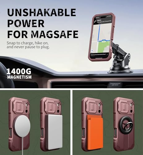 Image of Dexnor for iPhone 17 Pro Case, [2 Front Frame & Built-in Flip Camera Cover & Kickstand], Compatible Wireless Charging, Heavy-Duty Shockproof Portection Case with Screen Protector, 6.3 inch Maroon Red