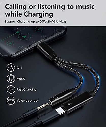 2 In 1 Usb C To 3.5Mm Headphone And Charger Adapter, Usb C To Aux Mic Jack With Pd 60W Fast Charging For Stereo, Earphones, Compatible With Samsung Galaxy S23 S22 S21 S21+, Google Pixel 6 5 4 Xl #TOP4