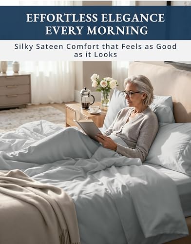 Image of LANE LINEN Split King Deep Pocket Sheets 100% Egyptian Cotton - Silver