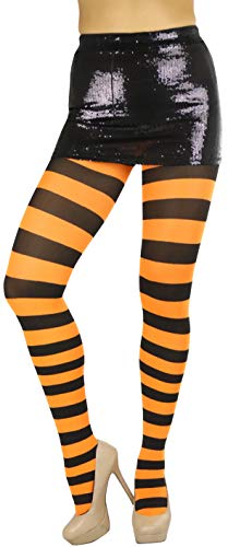 Image of ToBeInStyle Women's Wide Horizontal Contrast Stripe Tights Opaque Hosiery