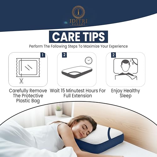 Image of Orthopedic Bedding, Memory Foam Cervical Pillow Set of 2 for Neck Pain Relief, White and Blue Jacquard Case with Zipper, Ergonomic Support for Aligned Spine,50x30x6 cm