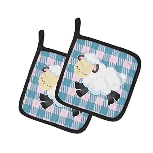 Caroline's Treasures Bb6874Pthd Sheep On Blue Gingham Pair Of Pot Holders, Kitchen Heat Resistant Pot Holders Sets Oven Hot Pads For Cooking Baking Bbq, #TOP7