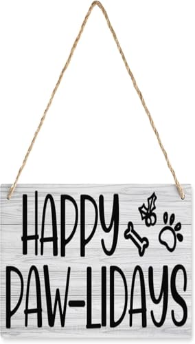 Rustic Home Decor Wood Plaque Sign Wall Hanging Happy Paw-Lidays Door Decorations Hanging Farmhouse Wood Sign Rustic For Front Door Home Yard Porch Fall Decor 8" x 8"