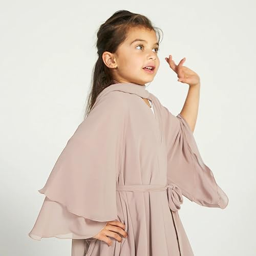 Kids Abayas Dress for Girls Muslim Dress with Hijab Eid Ramadan Chiffon Layered Open Abaya Dress Dubai Turkey Islamic Kaftan Robe Open Front Cardigan Dress Muslim Prayer Clothes Apricot 3-4 Years by IWEMEK - Used condition - Image 6