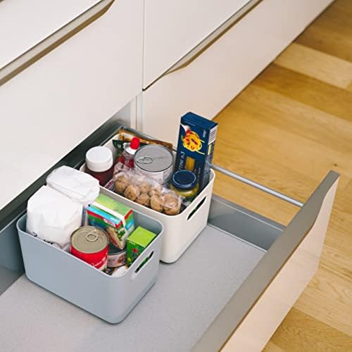 Laffair® Plastic Storage Boxes - Set of 6 Plastic Baskets for Bathroom Storage, Kitchen Storage and Office Storage - Sleek Modern Design Storage Box for Home Storage and Organisation (Grey - 6 Pack)