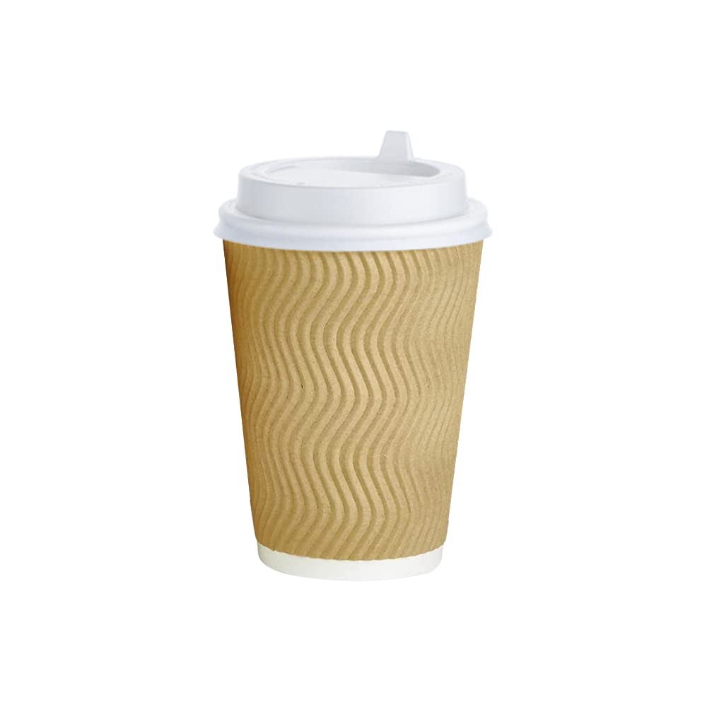 1ABOVE 25 Pack 8oz Double Kraft Disposable Paper Cups for Tea, Coffee, Cappuccino Hot Drinks with Lids (Brown)