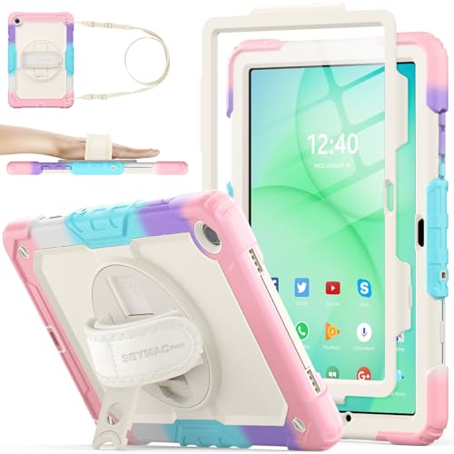 SEYMAC stock Case for Samsung Galaxy Tab A11+ Plus/A9+ Plus 11'', Full-Body Drop Protection Case with Screen Protector Pencil Holder [360° Rotating Hand Strap] &Stand, Yellowish+Pink
