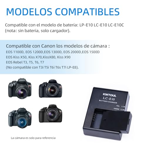 Ficha técnica KWTOUL Cargador de batería de repuesto LP-E10 cargador LP compatible con Canon EOS Rebel T7 T6 T5 T3 T100 4000D 3000D 2000D 1500D 1300D 1200D 1100D cámaras no para T3i T5i T6i T6s T7i - Fernando Cortés