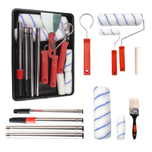 AHDXKUE Paint Roller Set, Paint Rollers and Trays Sets with 5 Roller Sleeve, Roller Sets for Painting with Extension Pole, Microfiber Rollers Cover for Painting Walls, Ceiling, Doors, Blue (12PCS)