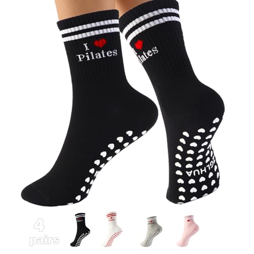 Image of Pilates Socks for Mother's Day,Women Pilates Heart Grip Socks Cuffs,Anti-Skid Cotton Grip for Ballet,Home,Studio 1Pair