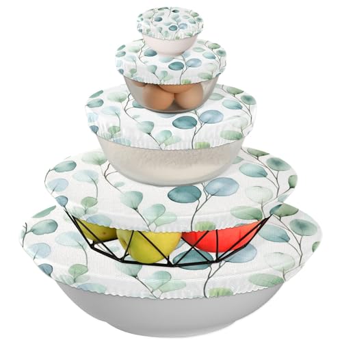 Housse de bol réutilisable extensible avec motif fleurs et feuilles vertes - 4