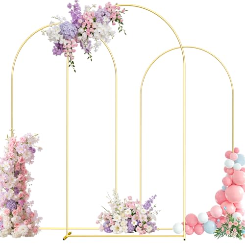 Metal Arch Backdrop Stand 6FT+5FT+4FT Wedding Arch Frame Gold Wedding Arch Backdrop Stand Set of 3 Balloon Arch Backdrop for Wedding Birthday Party Baby Shower Graduation Ceremony Decor
