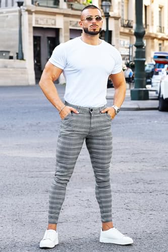 GINGTTO Mens Plaid Dress Pants Stretch Chino Pants Men Slim Fit4