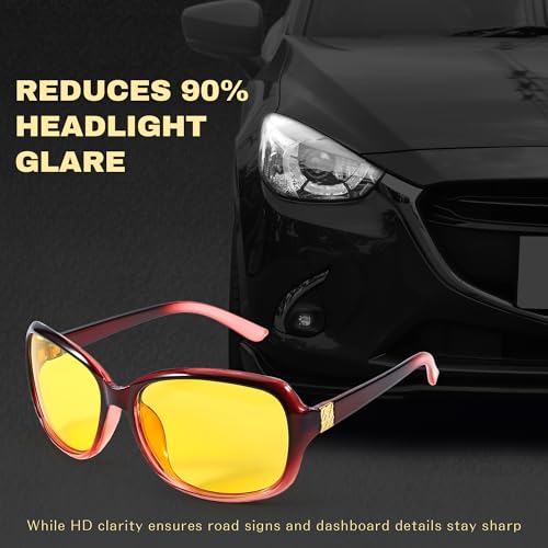 SIPHEW Night Driving Glasses for Women, Anti Glare Polarized Yellow Lens Night Vision Glasses for Nighttime/Rainy/Foggy.