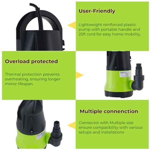Image of Sump Pump, Submersible Water Pump With 10ft Water Hose Kit, Submersible Pump For Pool Draining, Utility Pump Submersible For Hot Tub Water Removal, 25ft Power Cord, 2300GPH, 1 /2 HP
