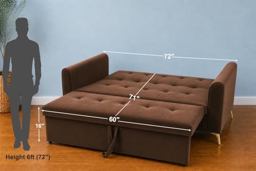 Image of Adorn India Premium Mystic - 3 Years Warranty - 3 Seater Sofa Cum Bed Velvet Suede Fabric - Brown