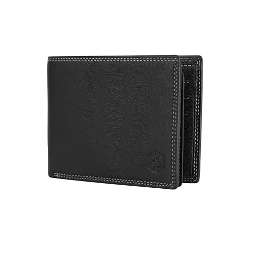 Mens wallet Italian Leather Vera pelle type 10 Credit cards + id (Black)