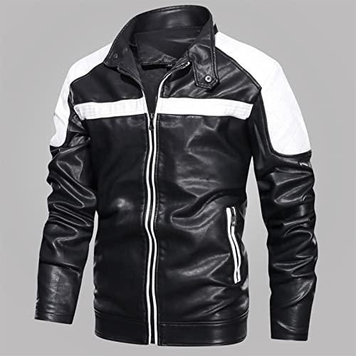 Veste en cuir de PU pour homme avec patchwork géométrique original - 2