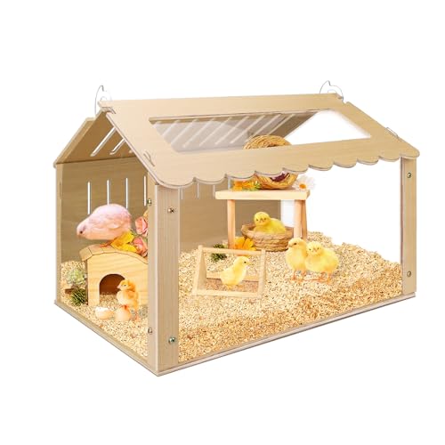 Caja incubadora para pollos, caja incubadora para pollitos, jaula de codorniz de madera para hámsters, patitos, erizos y lagartos, gallinero con diseño de claraboya, suministros para pollitos (solo