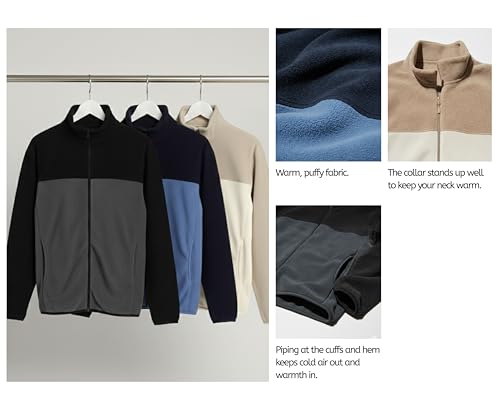 Image of Alan Jones Clothing Men's Fleece Full-Zip Jacket | Warm Puffy Polyester Jacket with Stand Collar & Piped Cuffs