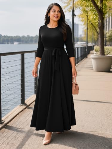 Image of Casual Maxi Dress for Women 3 /4 Sleeve with Pockets