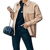  shownicer Femme Blouse en Simili Cuir Veste Chemise Rétro Punk Blouse Oversize PU à Manches Longues Boyfriend Blousons avec Poches Poitrine Kaki XL