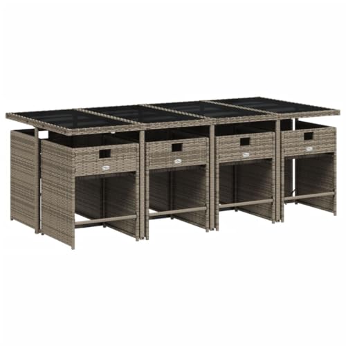 Image of 9-Piece Gray PE Rattan Patio Dining Set with Foldable Design and Removable Cushions for Outdoor Entertaining and Comfortable Seating