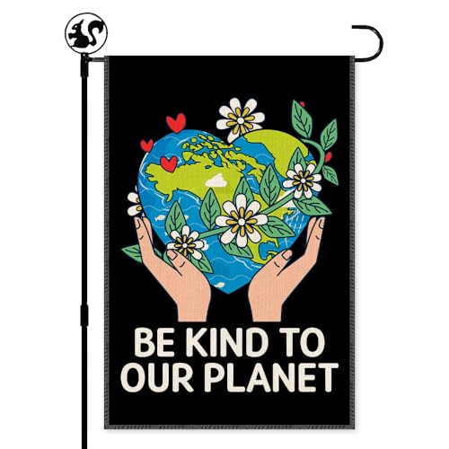 LAGZDFC Be Kind To Our Planet Garden Flags, 12x18 in Double Sided Farmhouse Outdoor Lawn Decor Yard Flag Gifts, Floral Earth Banner, Earth Day Equality Yard Outside Décor, Inclusive Diversity Flag