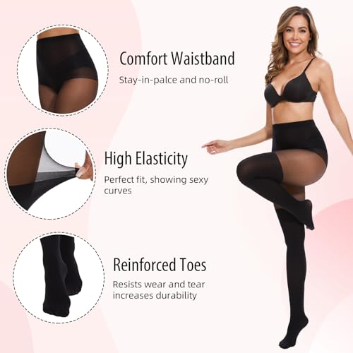 MANZI Women's Faux Thigh High Tights Mock Over the Knee Socks Black Opaque Goth Tights Stitching Sheer Pantyhose