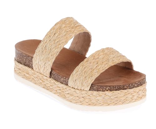 Image of Women'S Wide Foot Platform Sandals Slides Espadrilles Sandals Flatform Slippers Casual Platform Slides for Women Wide Foot Footbed Open Toe Wedges Sandals