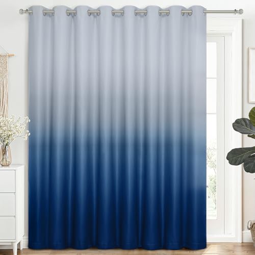 Image of SimpleHome Ombre Gradient Blue White to Gray Curtains for Bedroom,100Wx84L | Room Darkening Curtains,Light Blocking Thermal Insulated Grommet Window Curtains for Living Room,1 Panel,84 Inches Length