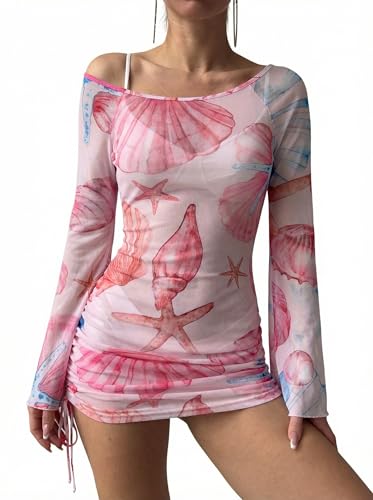 Image of ZAFUL Womens Swimsuit Cover Up Dress Off Shoulder Hollow Coverup Bathing Suit Mesh Swim Beach Dress