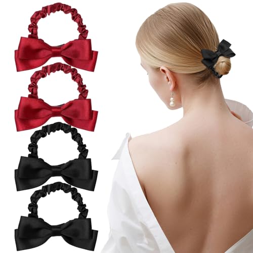 AOZUO 4 Stück Haargummi Mit Schleife,Scrunchies Scrunchie Haargummi,Süße Haargummis Weich Elastisch Haarseile Junggesellinnenabschied Haar Accessoire für Damen Frauen Mädchen Halloween