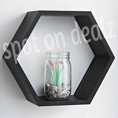 spot on dealz® Hexagon Shelves Wooden Wall Mounted Floating Shelves Hexagonal Shelf for Bedroom Living Room Kitchen Decorative Furniture Display Shelving Black